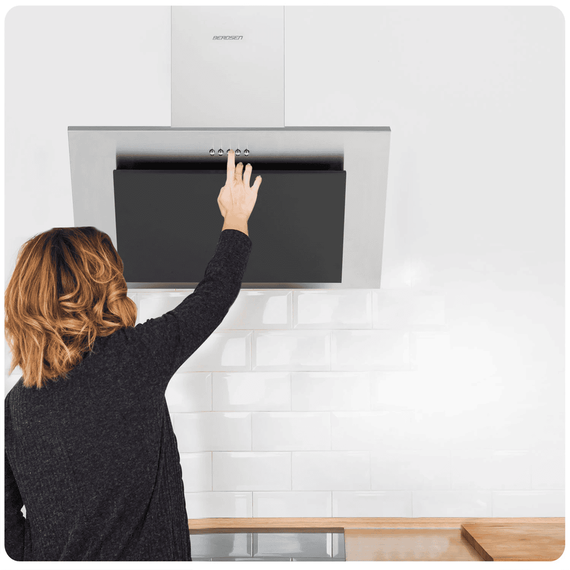Hota incorporabila decorativa, finisaj otel inoxidabil, putere de absorbtie 350m3/h, 65W, 3 trepte, 60 cm, argintiu si negru-poza 3-Dacenergy.ro