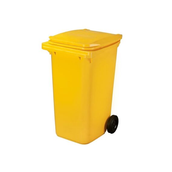 Pubela de inalta calitate DacEnergy©, material HDPE, cu capac, 2 roti, rezistent UV si inghet, 240l, locas cip, galben, 740x580x1070 mm-Dacenergy.ro
