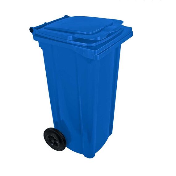 Pubela de inalta calitate DacEnergy©, plastic, cu capac, 2 roti, rezistenta UV si inghet, 80l, locas cip, albastru, 445x522x935 mm-Dacenergy.ro