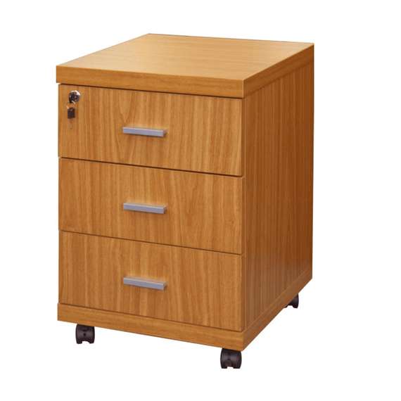 Dulapior birou DacEnergy©, realizat din PAL si MDF, trei sertare, inchidere centralizata, 39,2x47,2x59,8 cm, cires american-Dacenergy.ro