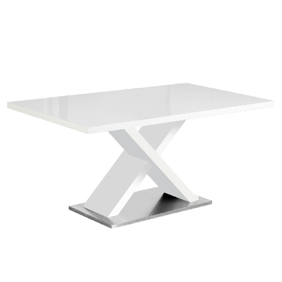 Masa bucatarie DacEnergy©, realizat din MDF si metal, fixa, 6 persoane, forma dreptunghiular, 160 x90 x76 cm, alb lucios-Dacenergy.ro