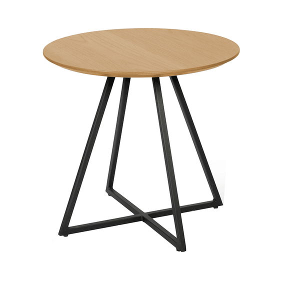Masuta de cafea DacEnergy©, realizata din cadru metalic si MDF, finisaj stejar, forma rotunda, stil industrial, 50x50x45 cm-Dacenergy.ro
