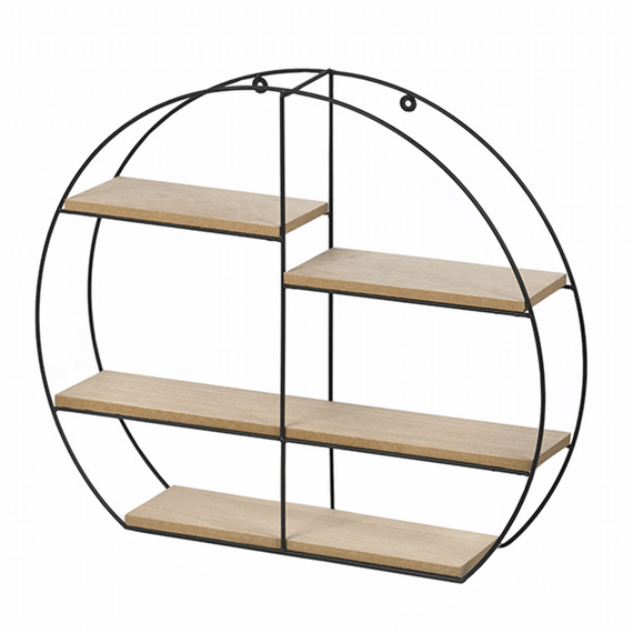 Raft DacEnergy©, realizat din lemn si metal, 50x10x42,5 cm, 4 polite, finisaj natural si negru-Dacenergy.ro