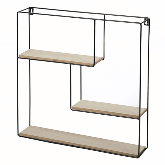 Raft DacEnergy©, realizat din lemn si metal, 50x10x50 cm, 3 polite, finisaj natural si negru-Dacenergy.ro