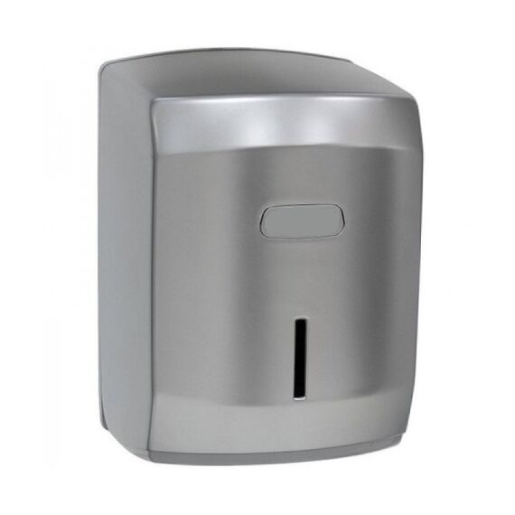 Dispenser prosop hartie rola DacEnergy©, realizat din ABS, 1 rola de prosop de hartie cu diametru de 22 cm, argintiu, 32x22,2x22,2 cm-Dacenergy.ro