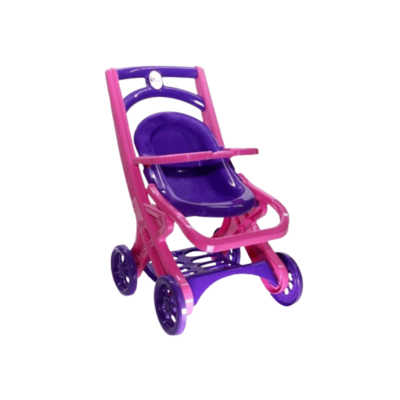 ​Carucior pentru papusa DacEnergy, realizat din plastic, cu cos pentru depozitat, 58x43x33 cm, mov si roz, Culoare: Mov-Dacenergy.ro