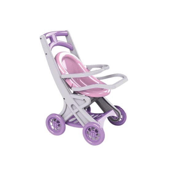 Carucior pentru papusa DacEnergy, realizat din plastic, cu cos pentru depozitat, 58x43x33 cm, roz, Culoare: Roz-Dacenergy.ro