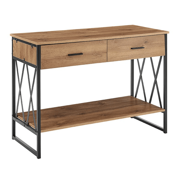 Consola pentru living DacEnergy©, constructie din metal, 2 sertare, 1 raft, 106 x 45 x 76 cm, finisaj negru si stejar-Dacenergy.ro