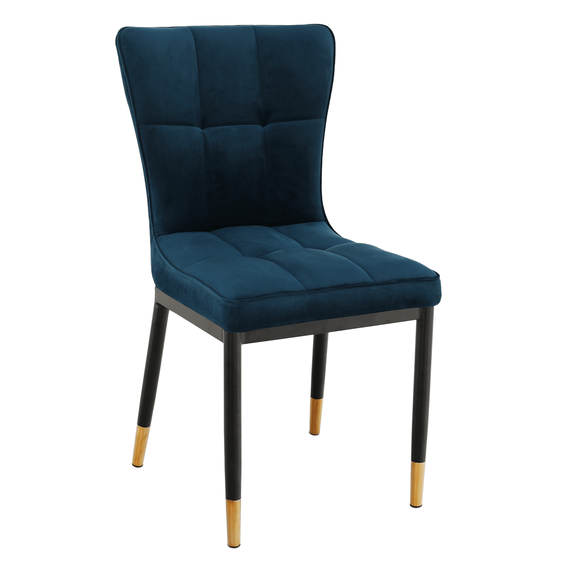 Scaun bucatarie / living DacEnergy©, structura din metal cu finisaj negru si auriu, tapiterie din material textil albastru petrol, design simplu, 47x45x89 cm-Dacenergy.ro