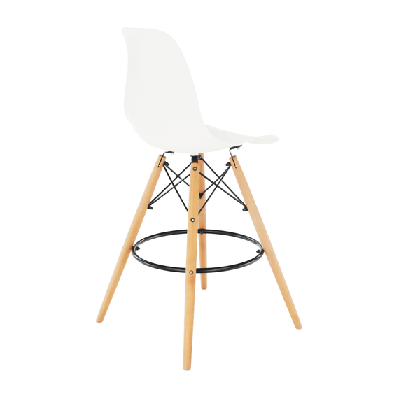 Scaun bar DacEnergy©, structura din lemn de fag si metal, sezut si spatar din plastic alb, fix, 54 x 54 x 108 cm-Dacenergy.ro