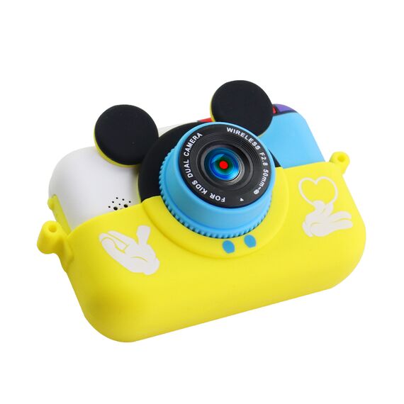 Camera foto/video pentru copii DacEnergy©, design Mickey Mouse, camera duala, jocuri, filtru creativ, ecran IPS de 2,4 inch, culoare galben, Culoare: Galben-Dacenergy.ro