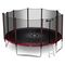 Trambulina de gradina, plasa externa de siguranta, scara metalica solida,  5 picioare duble, model unic de panza de paianjen, intrarea inchisa cu fermoar si catarama, 465 cm, rosu si negru, Culoare: Rosu, Negru,  Diametru: 465 cm-Dacenergy.ro