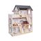 Casuta de papusi DacEnergy©, realizata din MDF, 3 etaje, 4 camere, balcon, 2 scari, 15 piese de mobilier, 62 x27 x77 cm, gri, Culoare: Gri-Dacenergy.ro