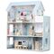 ​Casuta de papusi , din lemn si placa MDF, cu 3 etaje, 11 piese de mobilier, dus, dulap, lampa, fotoliu, 5 camere si terasa, aranjamente interesante, 70 x 60 x 24 cm, albastru, Culoare: Albastru-Dacenergy.ro