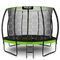 ​Trambulina de gradina , cu 4 picioare duble, scara metalica cu trepte late, plasa interna, intrarea in forma de L, cu fermoar si catarama, 374 cm, negru si verde, Culoare: Verde, Negru,  Diametru: 374 cm-Dacenergy.ro