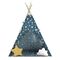 ​Cort de joaca pentru copii , cadru din lemn, forma de cort indian, 2 perne, un covor izolant gros, cu lumini, 120x120x165 cm, albastru, Culoare: Albastru-Dacenergy.ro
