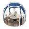 ​Casuta tip cupola DacEnergy©, realizata din policarbonat si aliaj aluminiu alb, banda luminoasa cu LED-uri, sistem de ventilare, plasa insecte, 3,6 x 2,8 m, draperie albastra, Forma	: Rotund, Culoare: Alb, Albastru-Dacenergy.ro