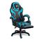 Scaun de gaming, suport extensibil pentru picioare, functie de inclinare a spatarului, reglare a inaltimii, ergonomie, inaltime totala maxima 121 cm, negru si albastru, Culoare: Negru, Albastru-Dacenergy.ro